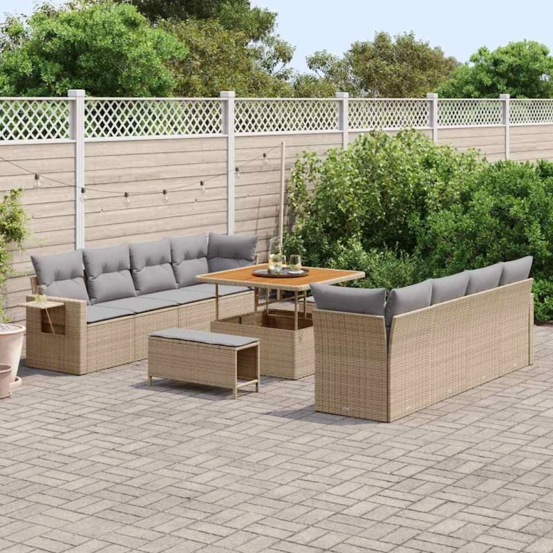 vidaXL Havesofa Sæt 11 pcs Beige/Lys Grå Poly Rattan