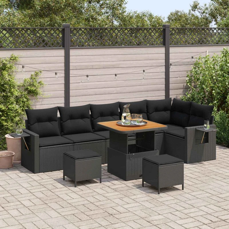 vidaXL Havesofa Sæt 11 pcs Sort Poly rattan med opbevaring
