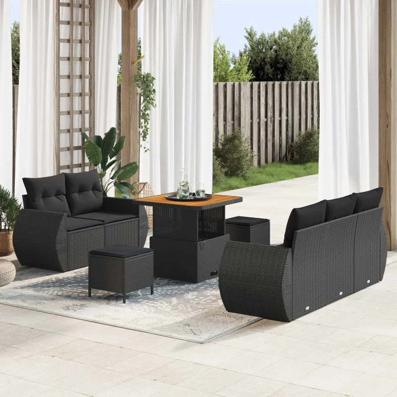 vidaXL Havesofa Sæt 8 pc Sort polyrattan med opbevaring
