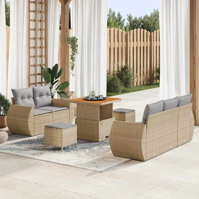 vidaXL Havesofa Sæt 8 pcs Beige/Lys Grå Poly Rattan