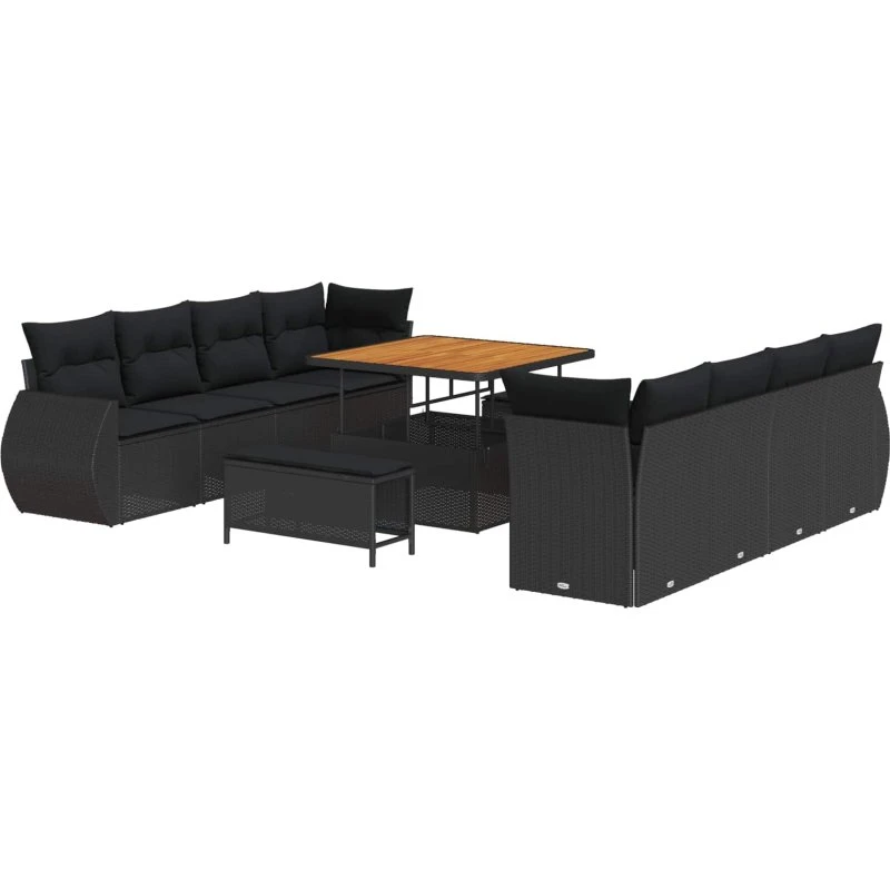 vidaXL Havesofa Sæt 11 stk Sort Poly rattan med opbevaring
