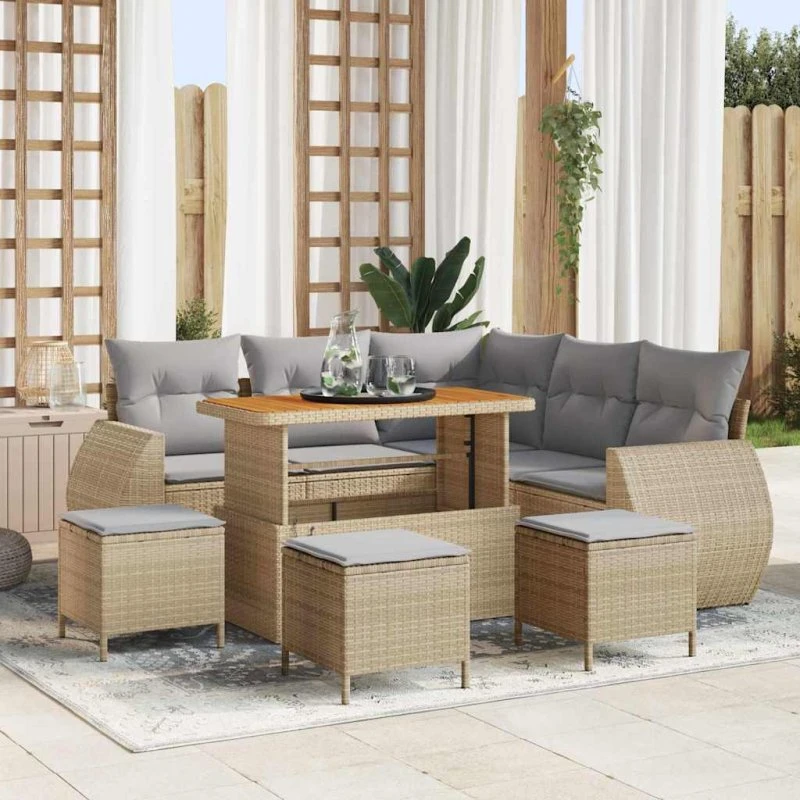 vidaXL Havesofa Sæt 9 pcs Beige/Lys Grå Poly Rattan