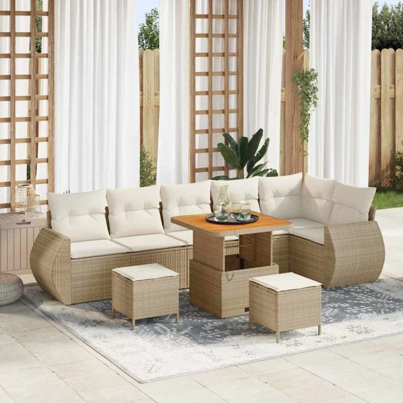 vidaXL Havesofa Sæt 9 pc Beige/Creme Poly Rattan
