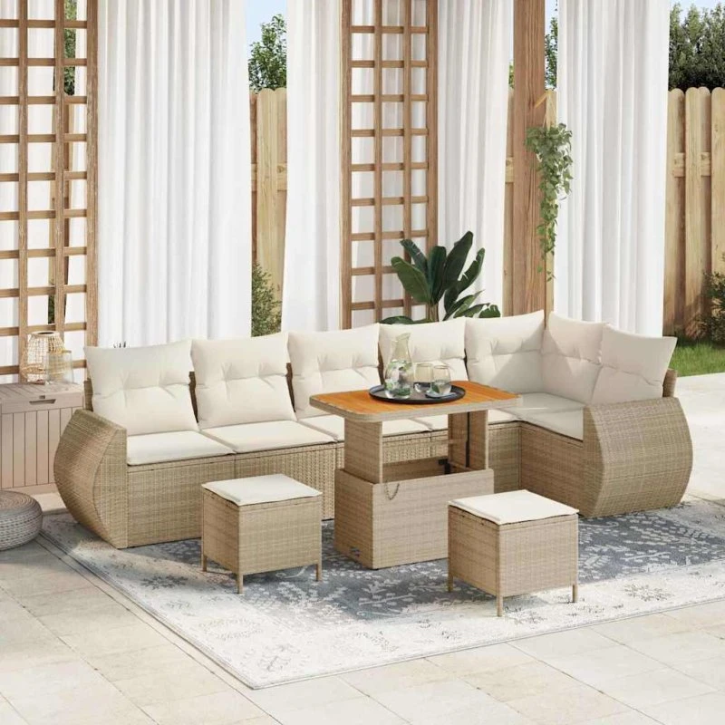 vidaXL Havesofa Sæt 9 pc Beige/Creme Poly Rattan