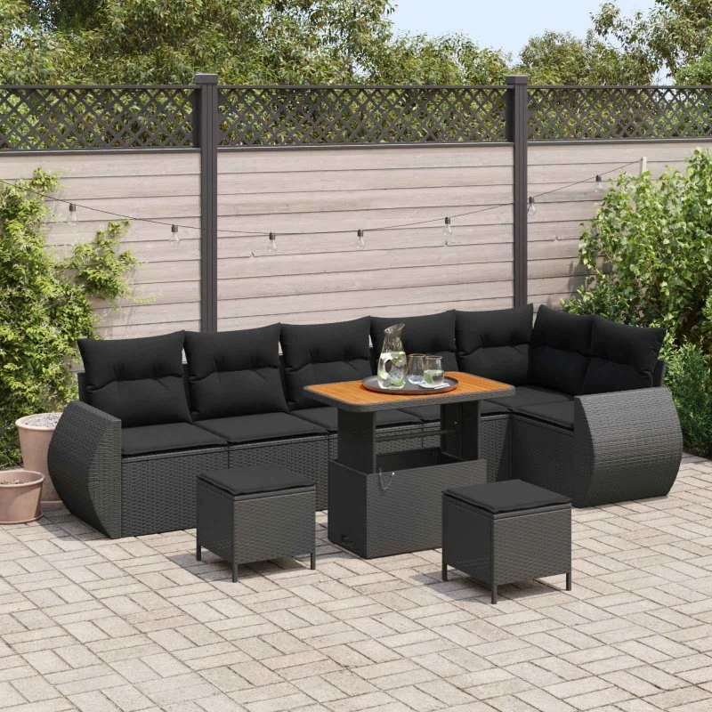 vidaXL Havesofa Sæt 9 pcs Sort Poly Rattan med Opbevaring
