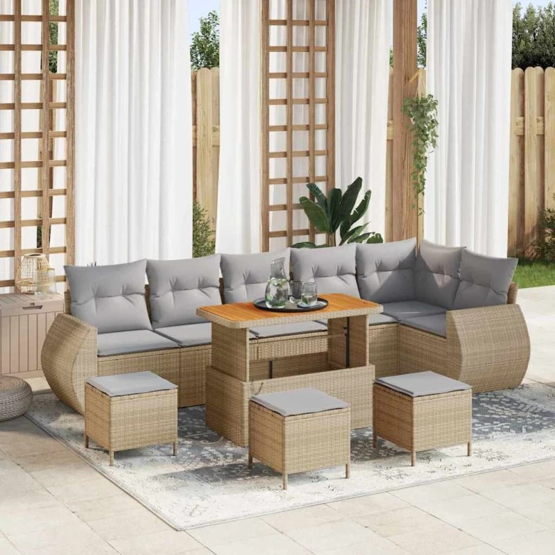 vidaXL Havesofa Sæt 10 pcs Beige/Lys Grå Poly Rattan