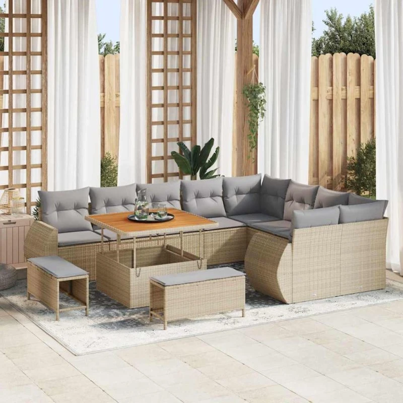 vidaXL Havesofa Sæt 12 pcs Beige/Lys Grå Poly Rattan