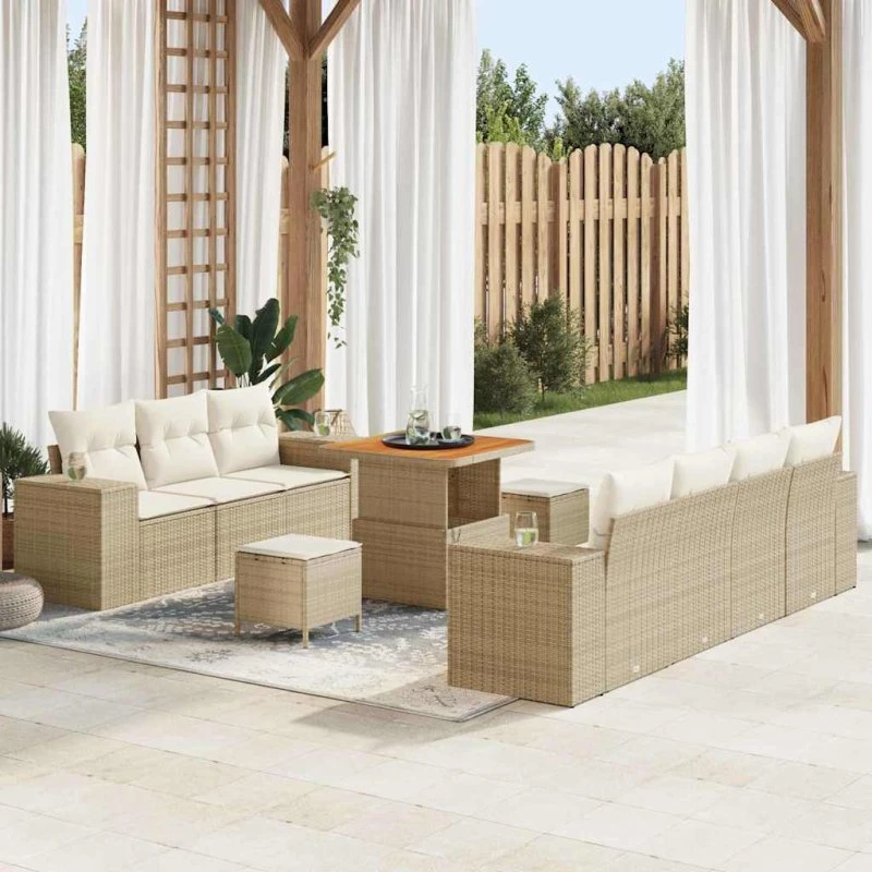 vidaXL Havesofa Sæt 10 pcs Beige/Creme Poly Rattan 80x80x71 cm