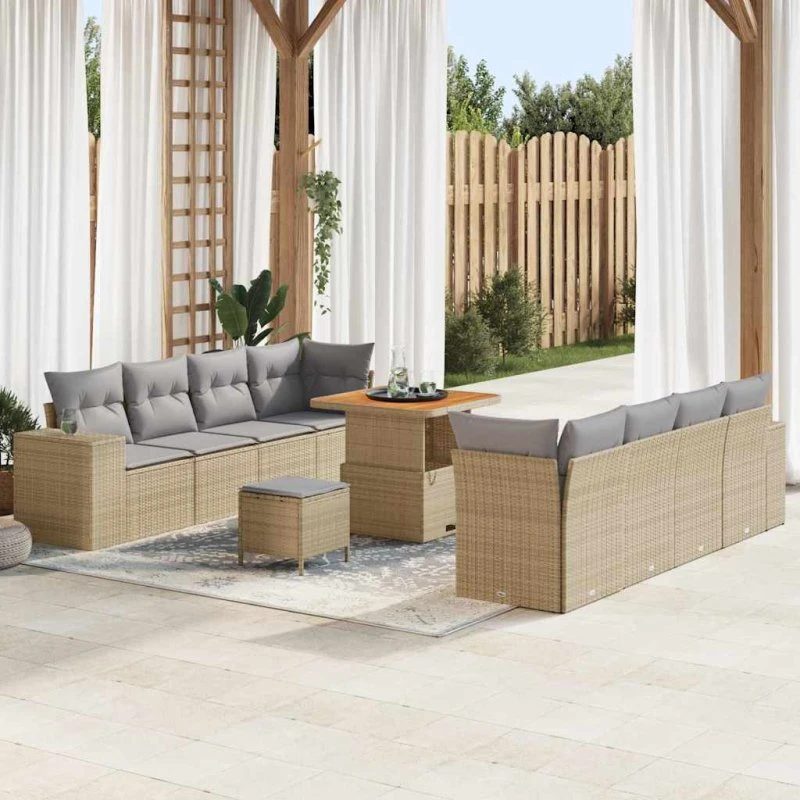 vidaXL Havesofa Sæt 11 pcs Beige/Lys Grå Poly Rattan