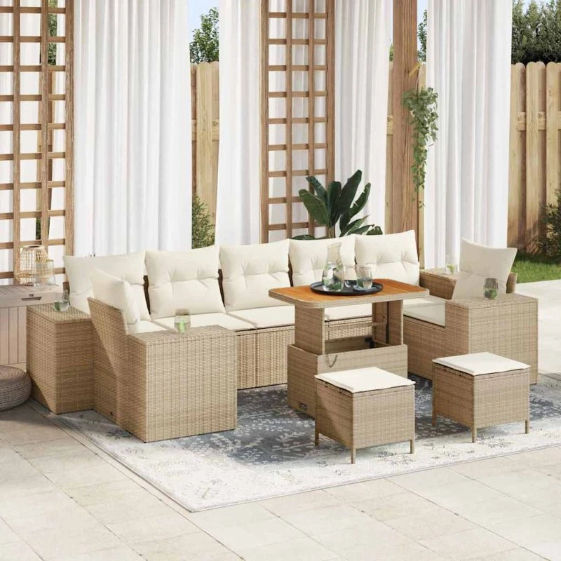 vidaXL Havesofa Sæt 10 stk Beige/Creme med opbevaring