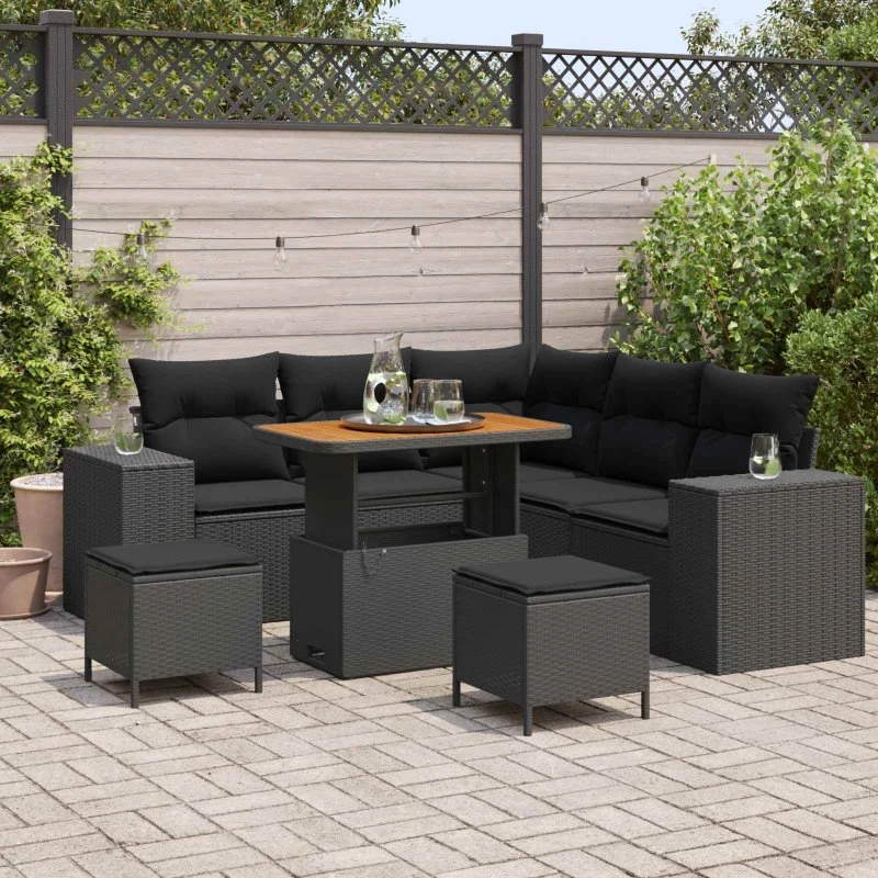 vidaXL Havesofa Sæt 8 pc Sort polyrattan med opbevaring
