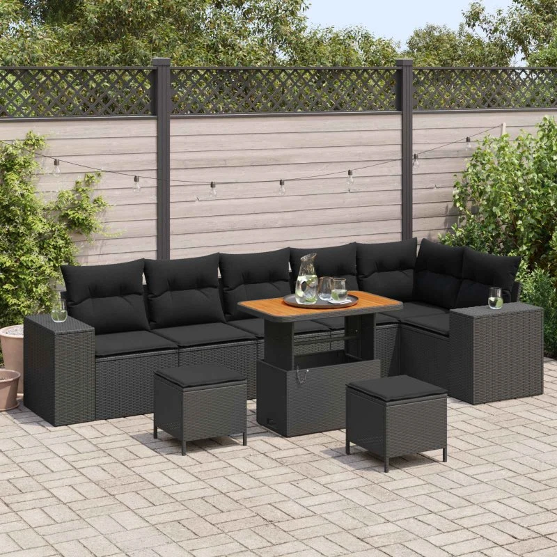 vidaXL Havesofa Sæt 9 pc Sort polyrattan med opbevaring