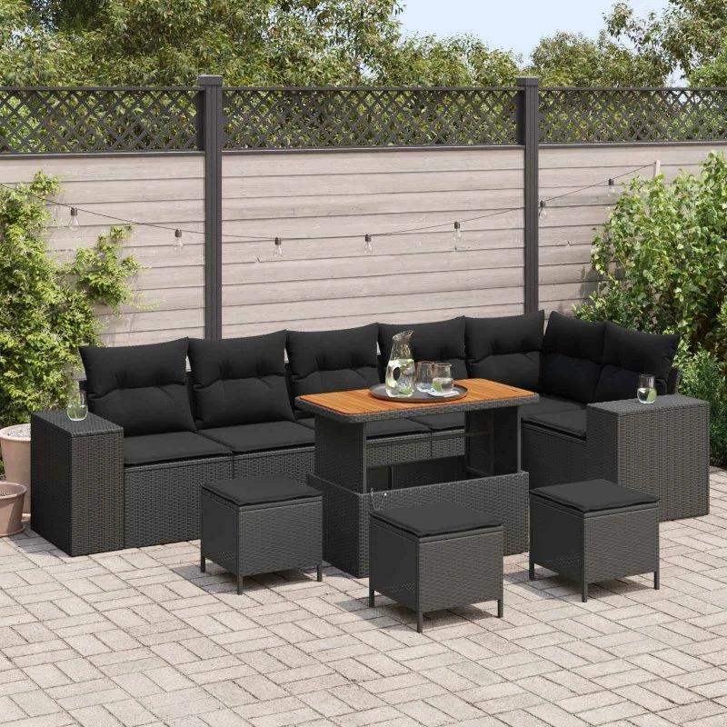 vidaXL Havesofa Sæt 10-puds Sort Poly Rattan