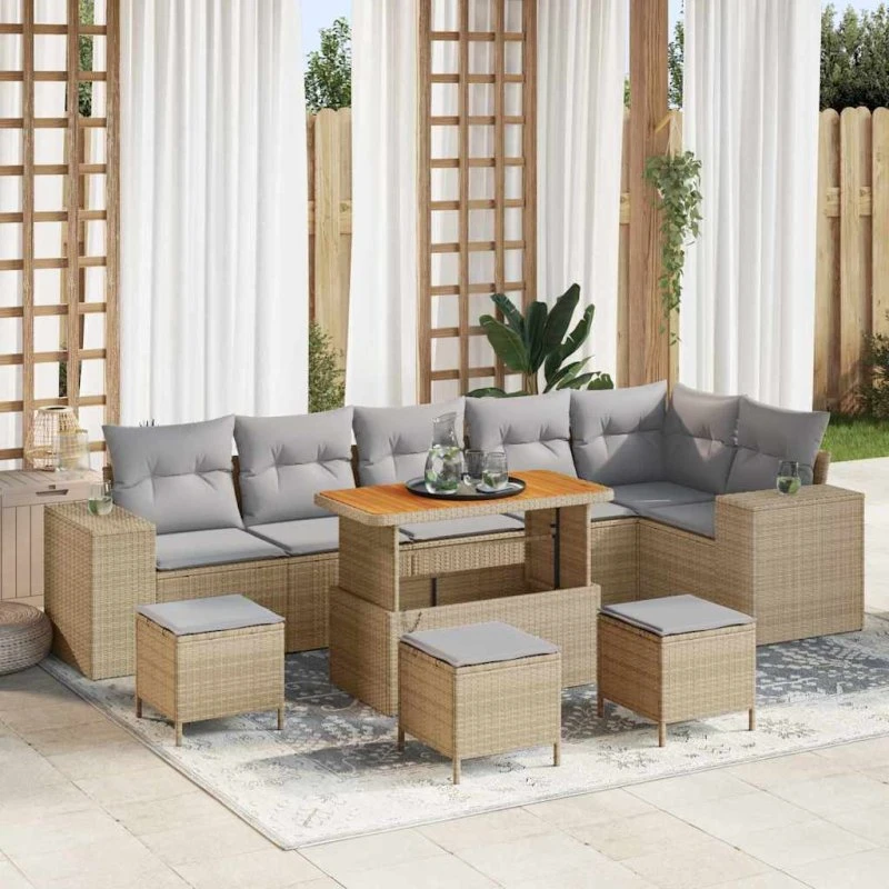 vidaXL Havesofa Sæt 10 pcs Beige/Lys Grå Poly Rattan