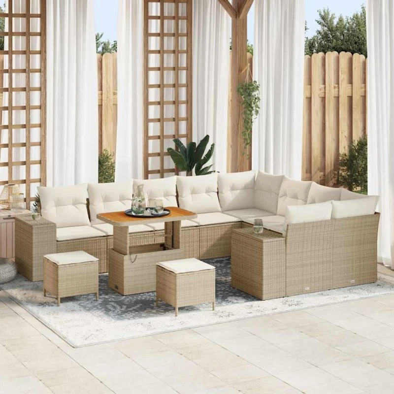 vidaXL Havesofa Sæt 12 stk Beige/Creme med opbevaring