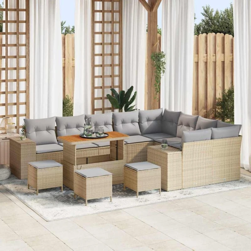 vidaXL Havesofa Sæt 13 stk Beige/Lys Grå, Modulær med Opbevaring