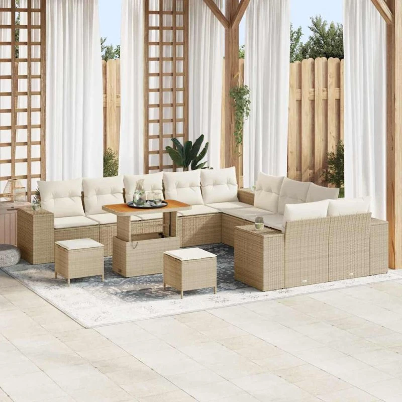vidaXL Havesofa Sæt 13 pcs Beige/Creme PolyRattan