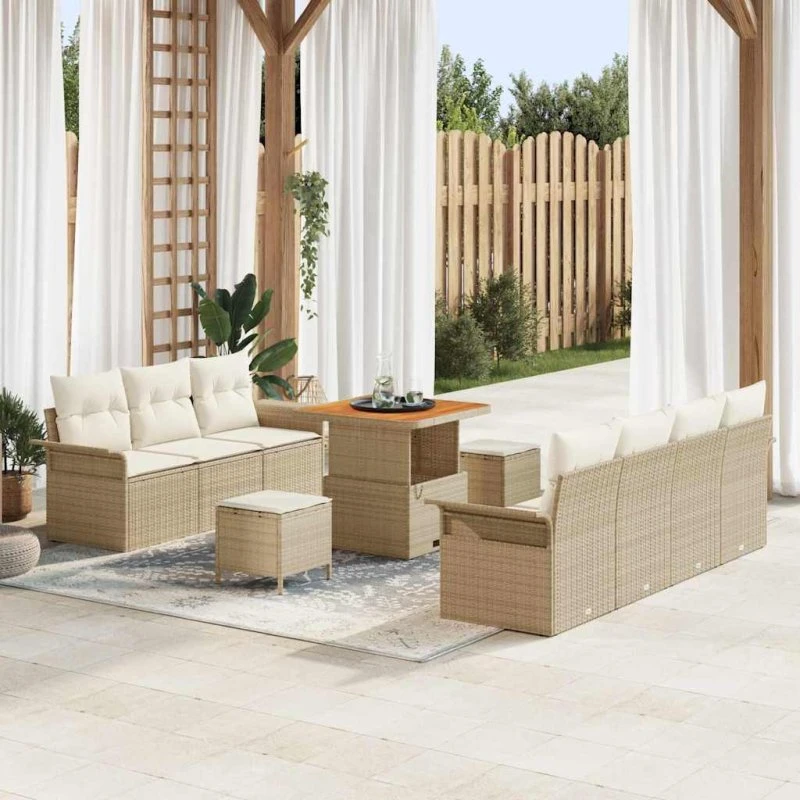 vidaXL Havesofa Sæt 10 stk Beige/Creme med opbevaring