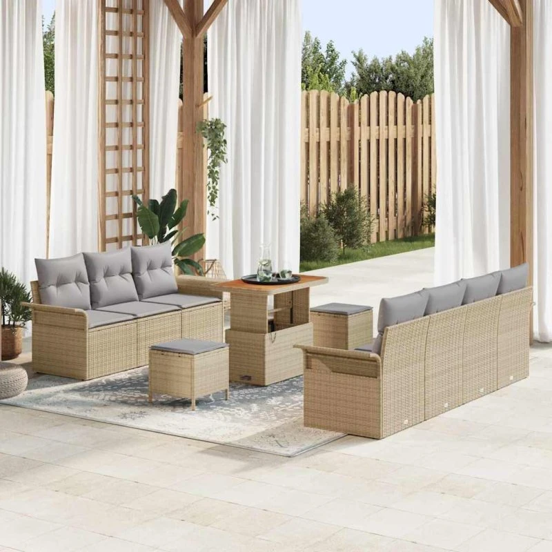 vidaXL Havesofa Sæt 10 stk Beige/Lys Grå med Opbevaring