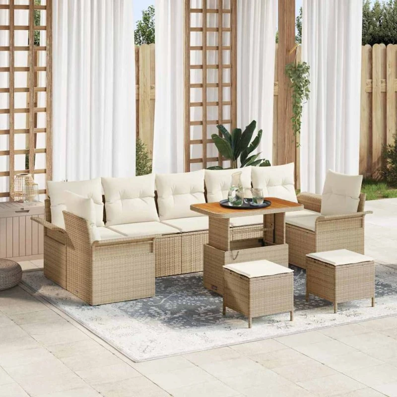vidaXL Havesofa Sæt 10 stk Beige/Creme med opbevaring