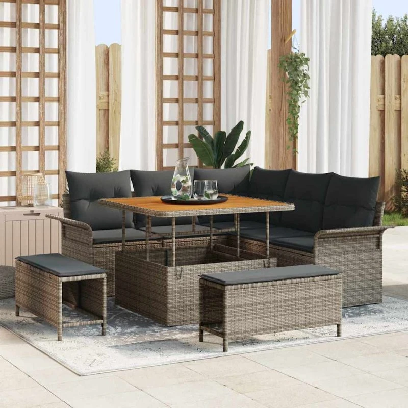 vidaXL Havesofa Sæt 8 stk Grå Polyrattan, Stål og Akacietræ