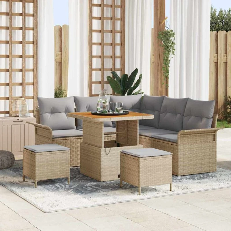 vidaXL Havesofa Sæt 8 stk med opbevaring, Beige og lys grå
