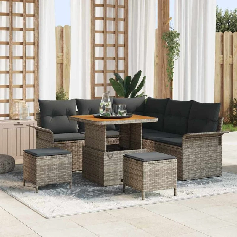 vidaXL Havesofa Sæt 8 stk Grå Polyrattan, Stål & Akacietræ