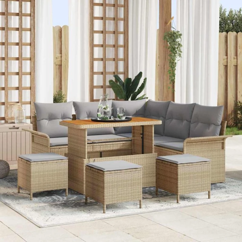 vidaXL Havesofa Sæt 9 stk Beige/Lys Grå med Opbevaring
