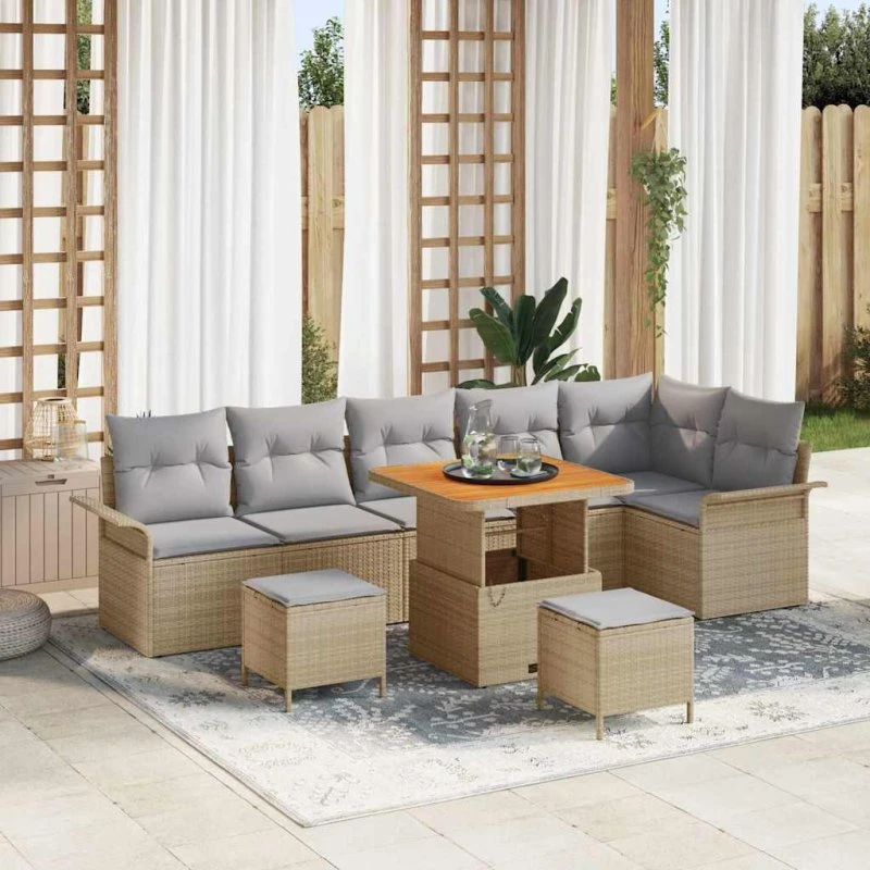 vidaXL Havesofa Sæt 9 stk med opbevaring Beige/Lys Grå