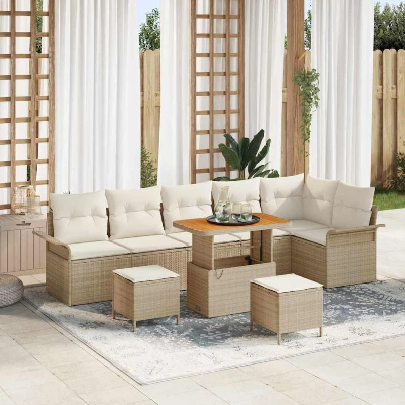 vidaXL Havesofa Sæt 9 pc Beige/Creme med opbevaring