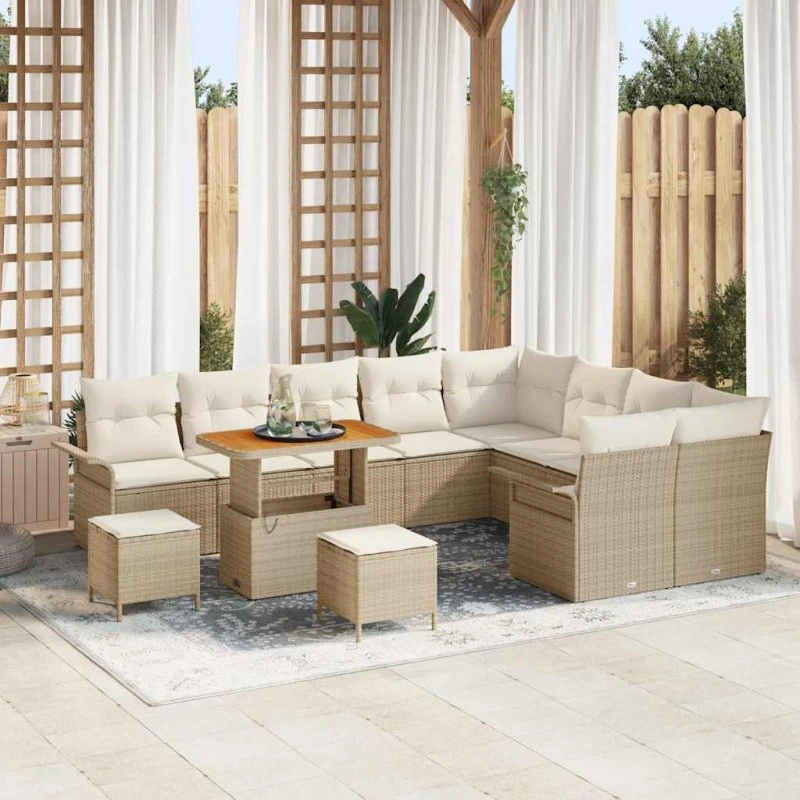 vidaXL Havesofa Sæt 12 stk Beige/Creme med opbevaring