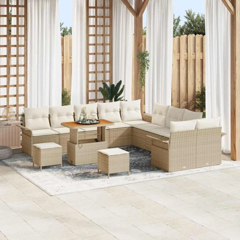 vidaXL Havesofa Sæt 13 stk Beige/Creme med opbevaring