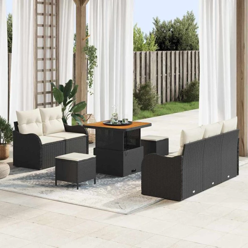 vidaXL Havesofa Sæt 8 stk Sort og Cream 80x80x71 cm med opbevaring