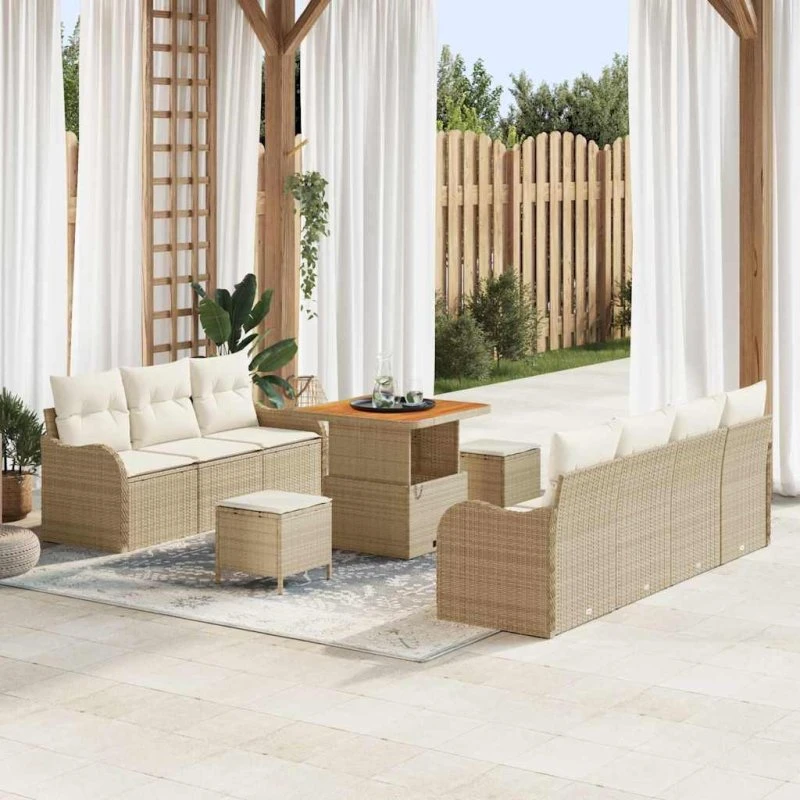 vidaXL Havesofa Sæt 10 stk Beige/Creme med opbevaring