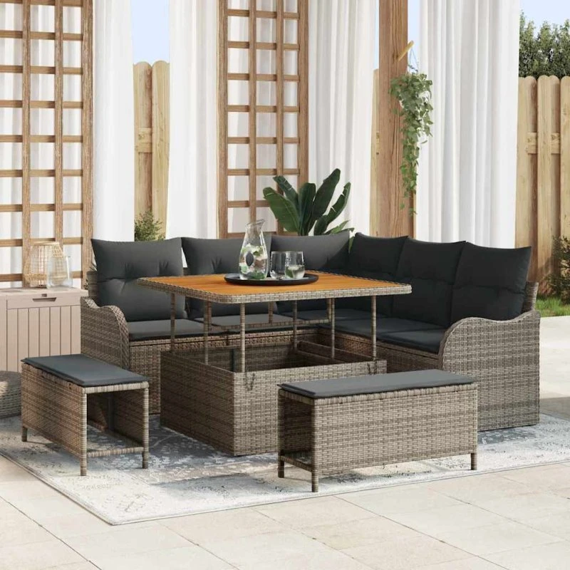 vidaXL Havesofa Sæt 8 del, Grå, Polyrattan & Akacietræ