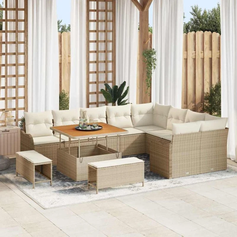 vidaXL Havesofa Sæt 12 stk Beige/Creme med opbevaring