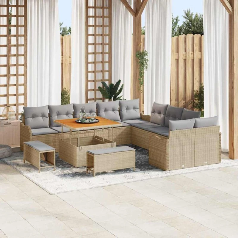 vidaXL Havesofa Sæt 13 stk Beige/Lys Grå
