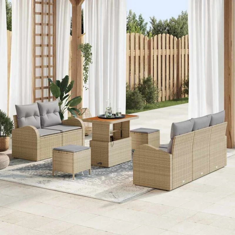 vidaXL Havesofa Sæt 8 stk Beige/Lys Grå med Opbevaring