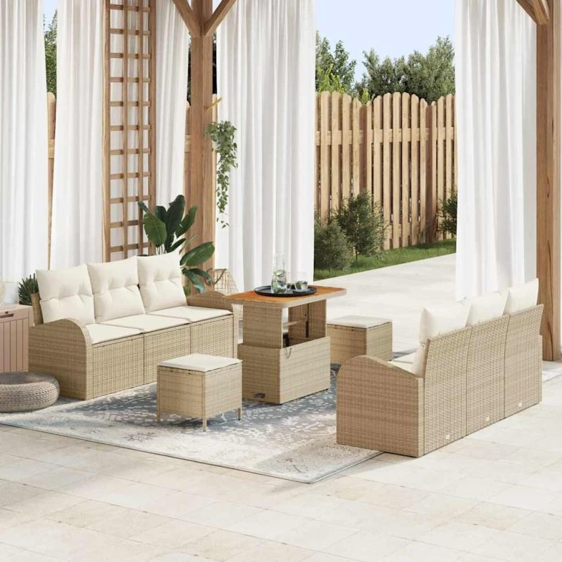 vidaXL Havesofa Sæt 9 pc Beige/Creme med Opbevaring