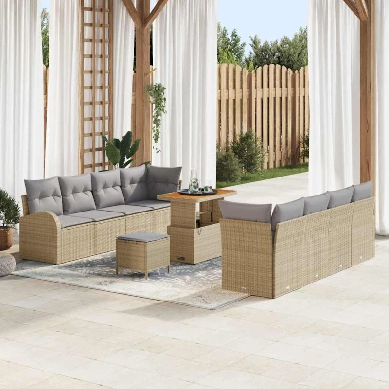 vidaXL Havesofa Sæt 11 stk Beige/Lys Grå med Opbevaring