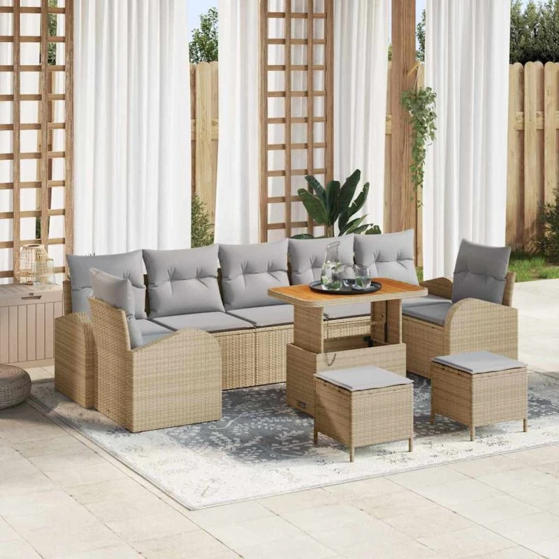 vidaXL Havesofa Sæt 10 stk med opbevaring Beige/Lys Grå