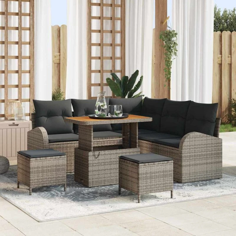 vidaXL Havesofa Sæt 8 stk Grå Polyrattan, Stål & Akacietræ