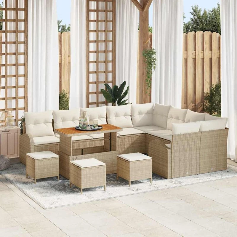 vidaXL Havesofa Sæt 13 stk Beige/Creme med opbevaring