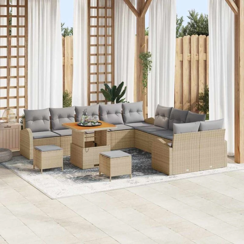 vidaXL Havesofa Sæt 13 stk Beige/Lys Grå med Opbevaring