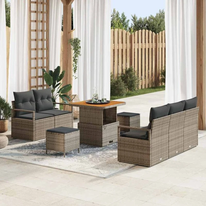 vidaXL Havesofa Sæt 8 stk Grå Polyrattan, Stål & Akacietræ