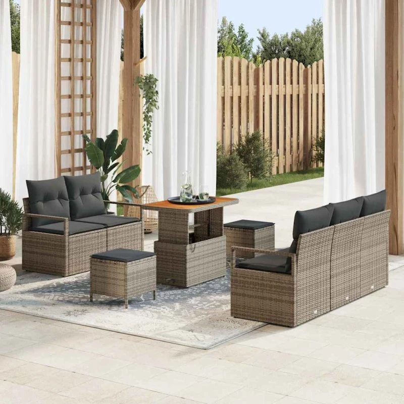 vidaXL Havesofa Sæt 8 stk Grå Polyrattan, Stål & Akacietræ