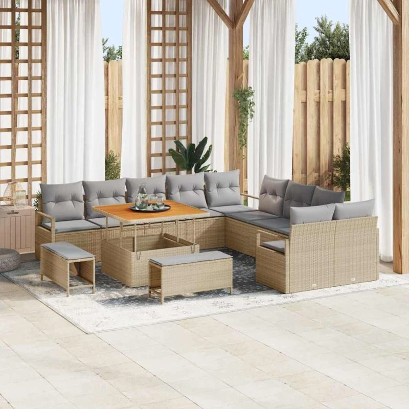 vidaXL Havesofa Sæt 13 stk Beige/Lys Grå