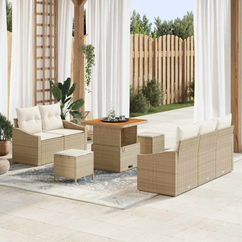vidaXL Havesofa Sæt 8 stk Beige og Creme med Opbevaring