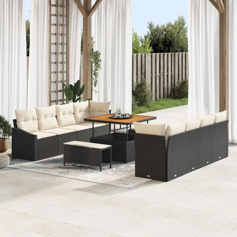 vidaXL Havesofa Sæt 11 stk Sort og Cream 100 x 100 x 71 cm