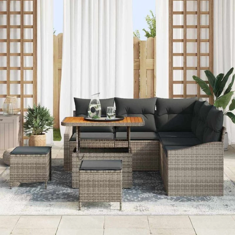 vidaXL Havesofa Sæt 8 pcs Grå Poly rattan med opbevaring